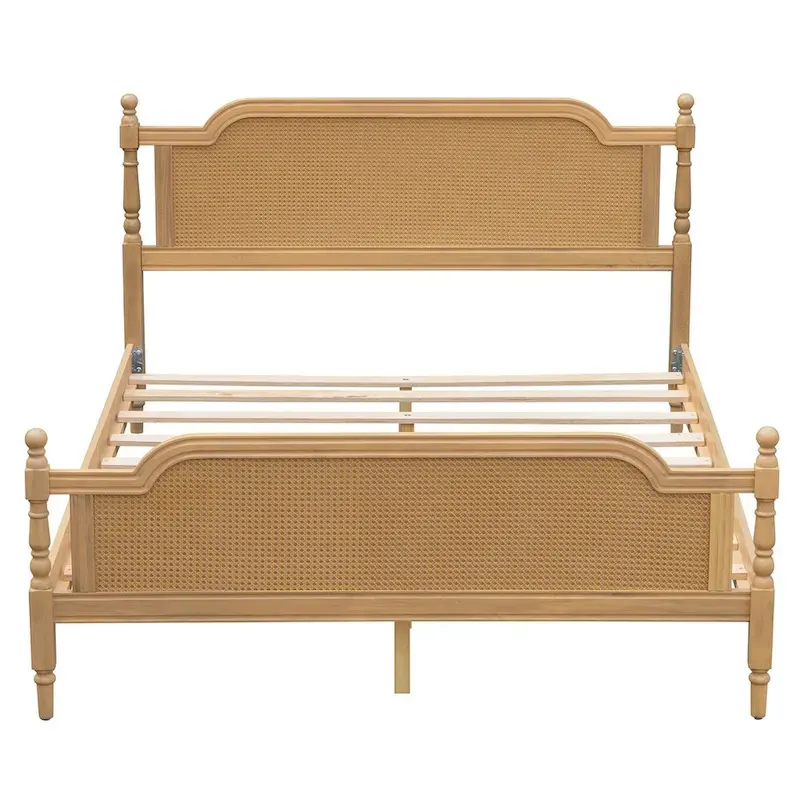 Traditional Style Rattan Bed Frame, No Box Spring Needed