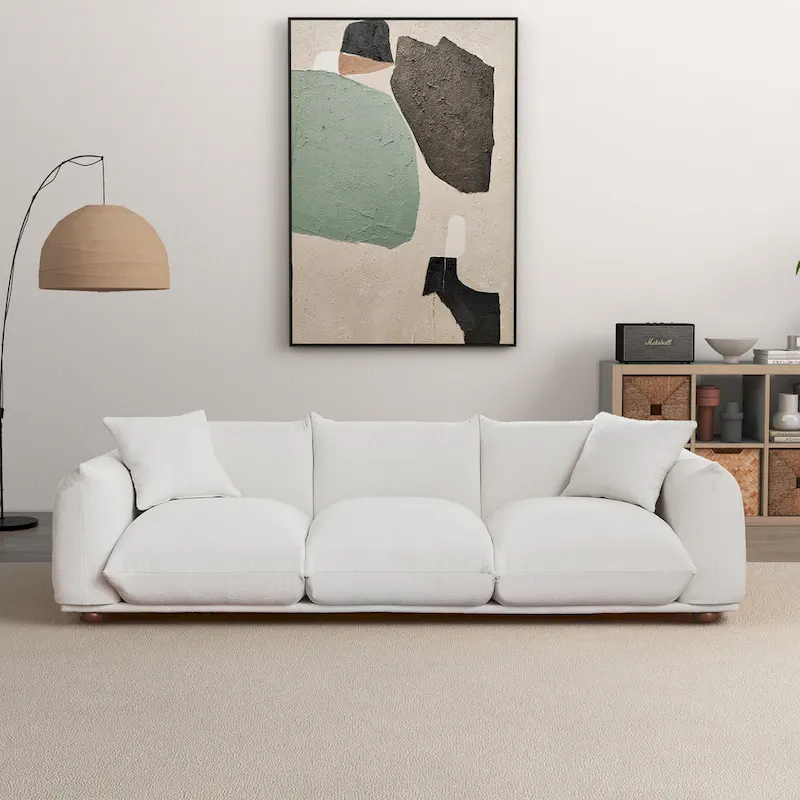 Mid-Century Modern Boucle/Velvet Couch