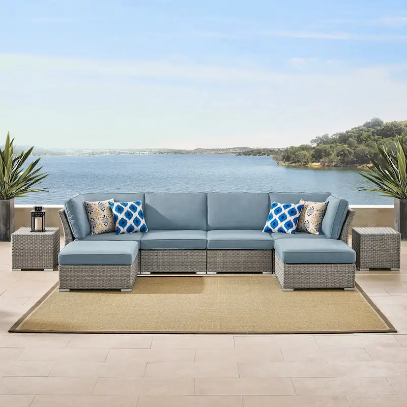 Corvus 8-piece Aluminum Wicker Patio Sectional Conversation Set