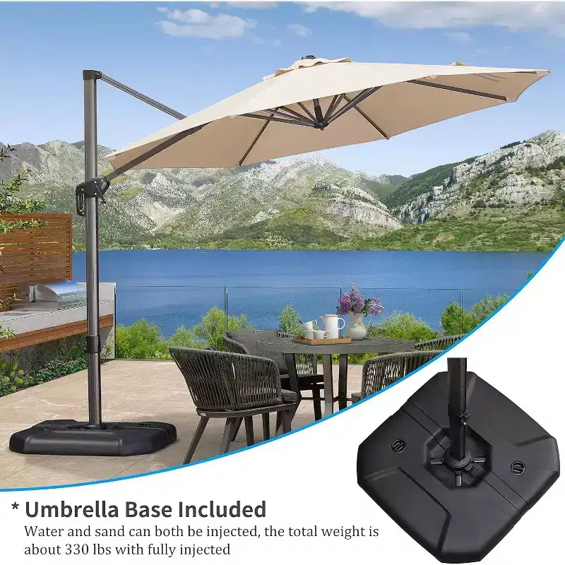 PURPLE LEAF 10 Ft Cantilever Umbrella Round Outdoor Patio Umbrella Aluminum Umbrella with 360 Rotation Adjustable Umbrella With Base, Beige