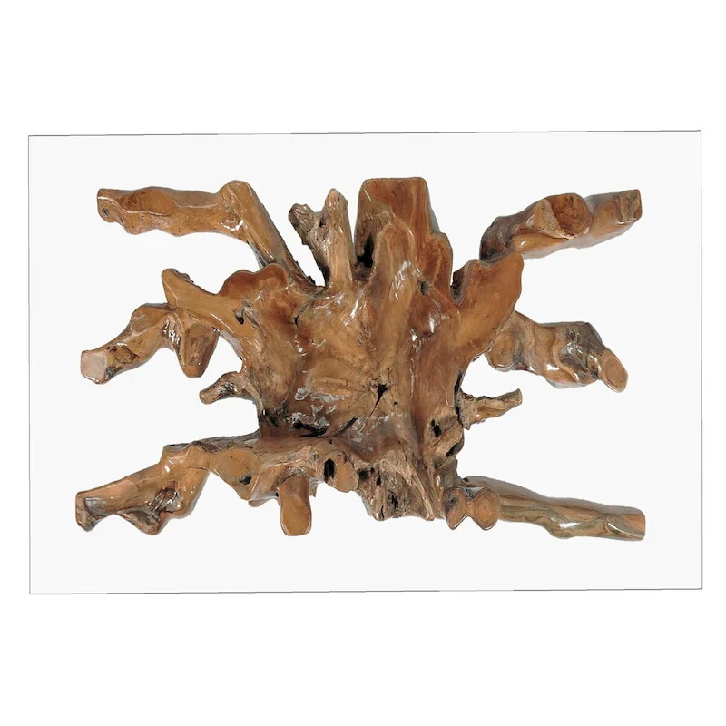 Teak Wood Root Dining Table with 43 inch Square Glass Top