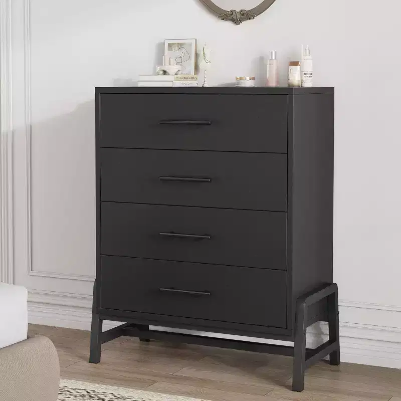 38.6 Tall 4-Drawer Dresser, Freestanding Wooden Closet Chest, Black