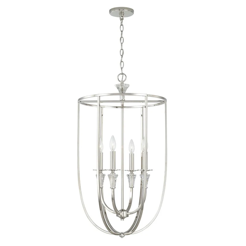 Laurent 18  4-light Polished Nickel Foyer Pendant w/ Crystal Bobeches