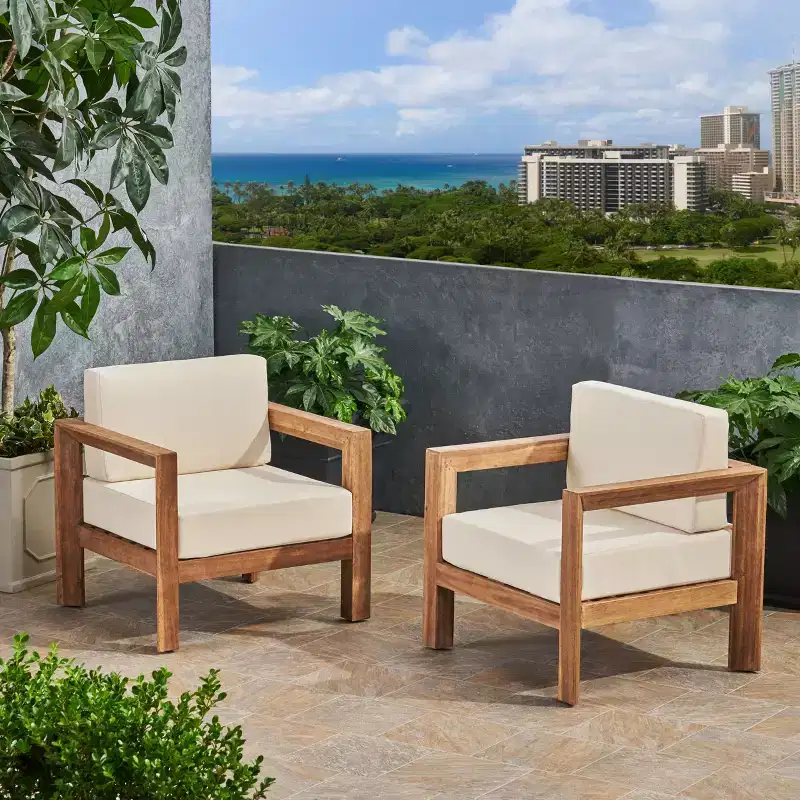 Christopher Knight Home Genser Outdoor Acacia Wood Club Chair with Water-Resistant Cushions
