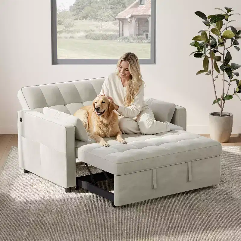 Yaheetech 3-in-1 Convertible Pull-Out Sofa Bed with USB Ports for Living Room, Bedroom
