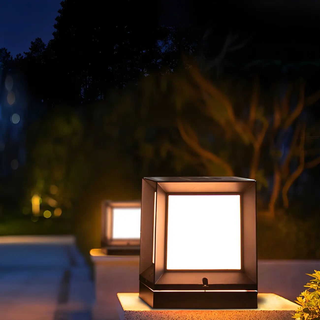 Rectangle Black LED Solar Outdoor Post Lights