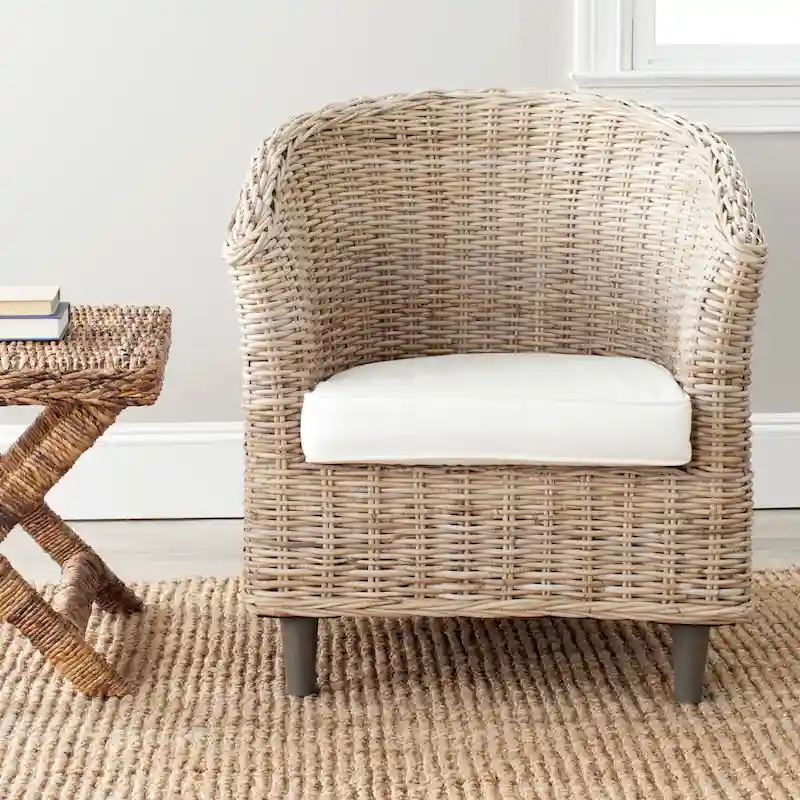 Rattan Barrel Chair with Cushion, 29W x 27D x 33H