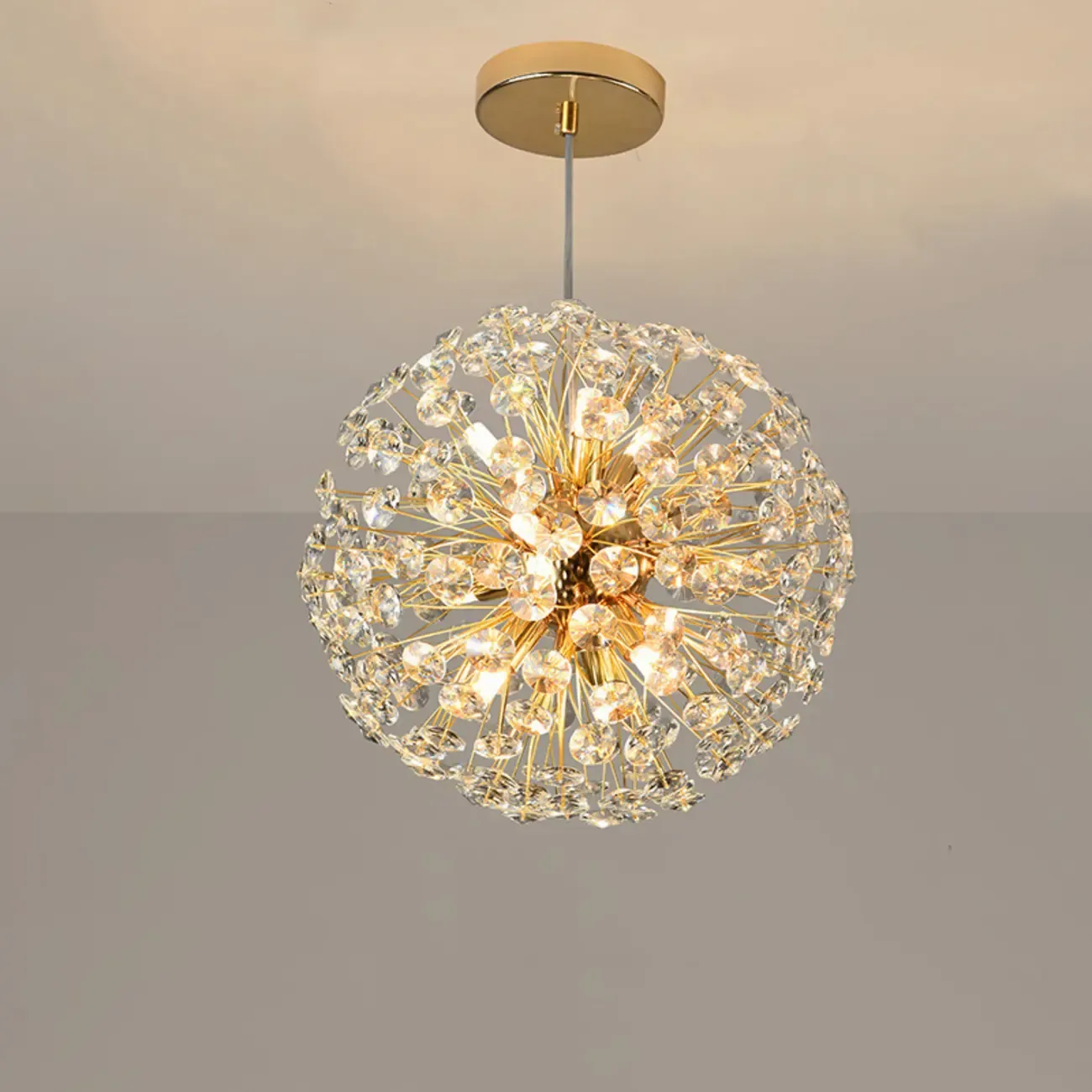 Adjustable Height Gold Crystal Globe Starburst Chandelier