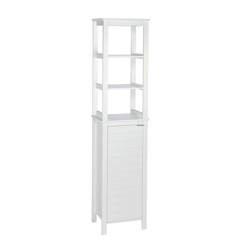 RiverRidge Madison Single Door Tall Bathroom Cabinet Storage Organizer with an Open and Adjustable Interior Shelves
