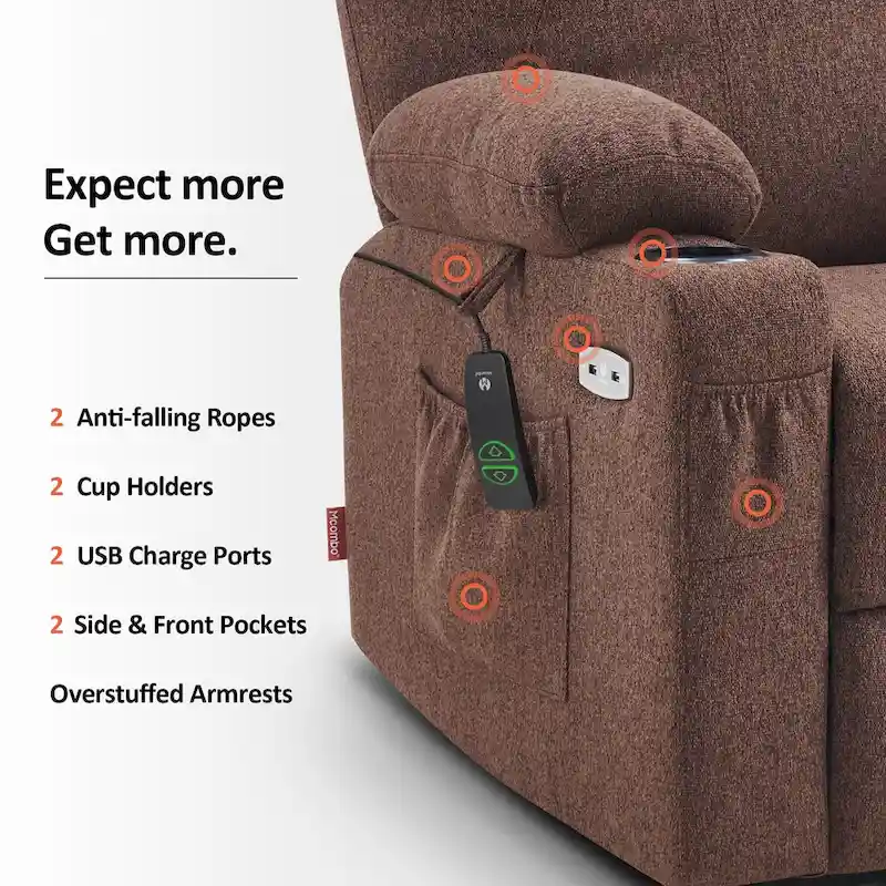 MCombo Large Power Lift Recliner Chair with Massage, Cup Holders, Extended Footrest, Fabric 7516