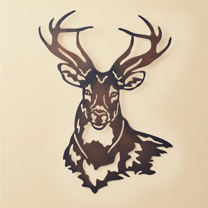 Deer Metal Wall Art Sculpture with Rustic Finish - 16.880 x 14.250 x 1.500