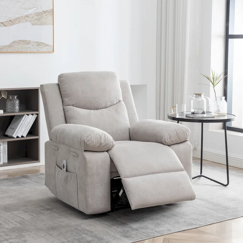 Beige / Blue / Light Grey / Camel / Dark Grey Velvet Power Recliner with Heat & Massage - Single Use