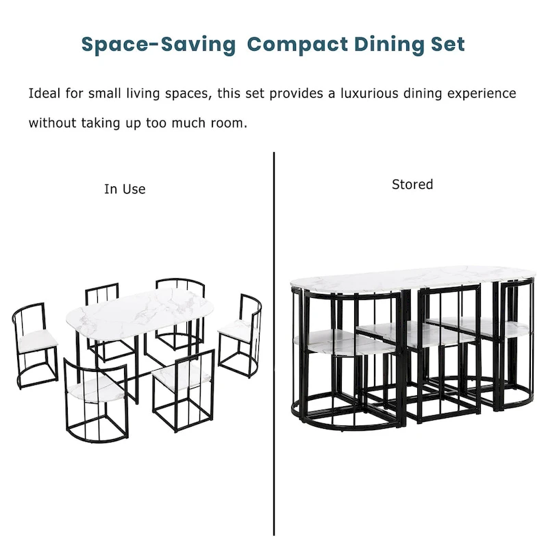 7-Piece Iron Dining Table Set with Table and Six Chairs