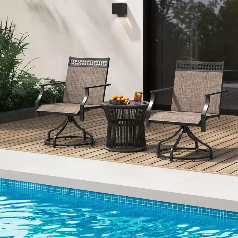 Costway Patio Swivel Dining Chairs Set of 2 with Quick-Drying Fabric and Metal Frame Brown/Gray