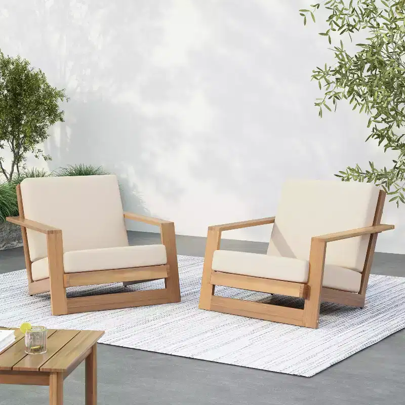 Christopher Knight Home Bennion Modern Acacia Wood Outdoor Accent Chair with Deep Seating (Set of 2)