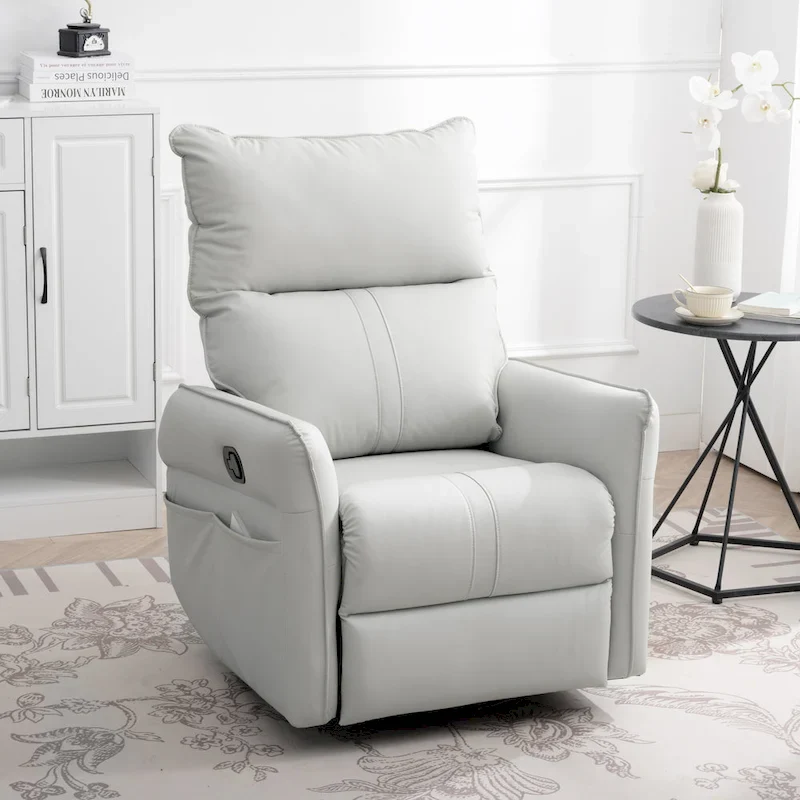 Modern Small Rocking Swivel Recliner Chair with Overstuffed Seat
