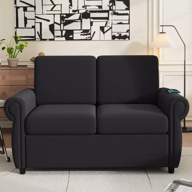 57.9 Orisfur Pull-Out Sleeper Sofa with Twin Memory Foam Mattress & USB Ports - Convertible Loveseat for Small Spaces