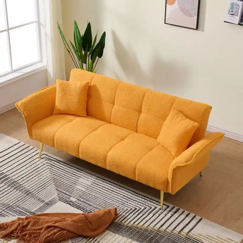 79.92  Teddy Velvet Upholstered Sofa Bed with Adjustable Back and Armrests