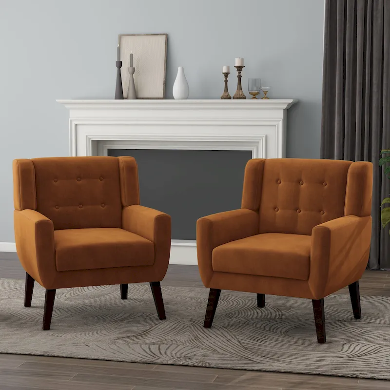 Velvet Upholstered Armchair Tufted Accent Chairs Set of 2