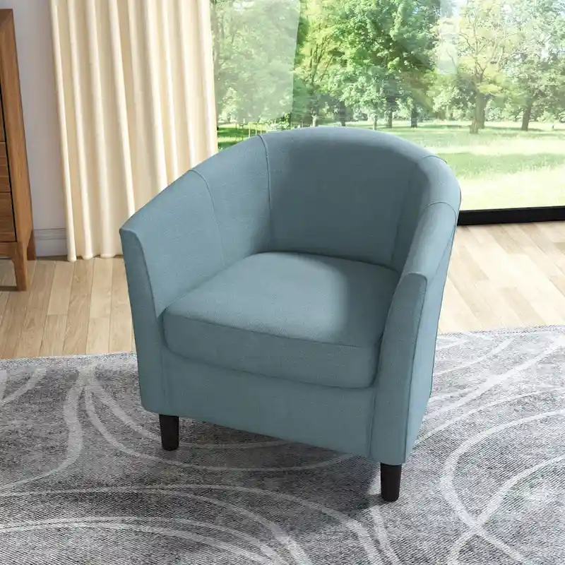 Upholstered Modern Barrel Accent Chair with Wood Legs