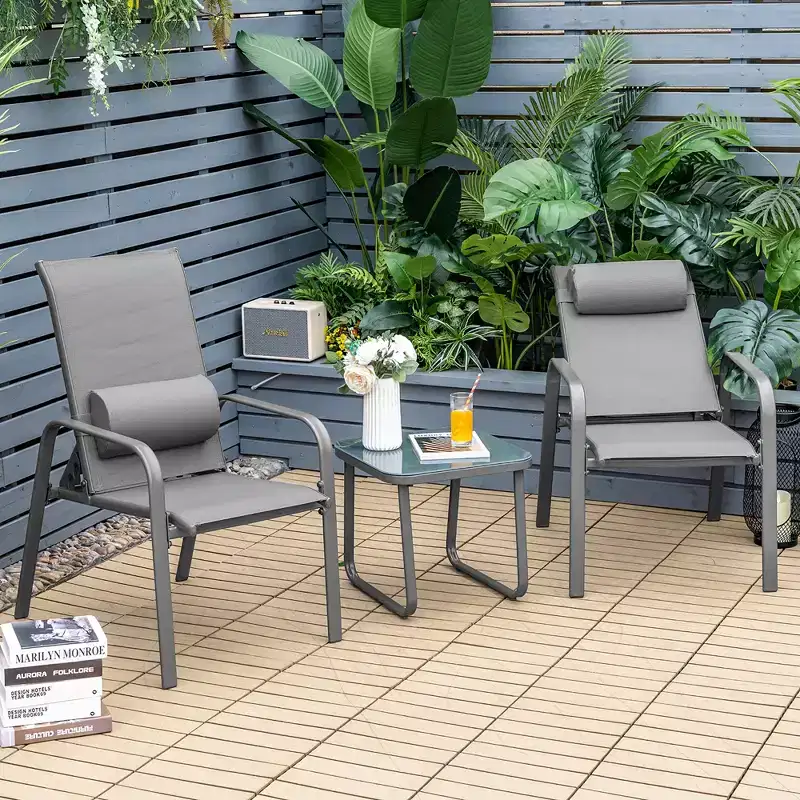 Costway 3PCS Patio Bistro Furniture Set Adjustable Back Stackable Chairs Brown\Black