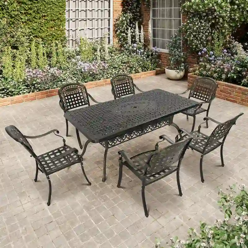 Clihome 7 Piece Patio Cast Aluminum Outdoor Dining Set in Bronze