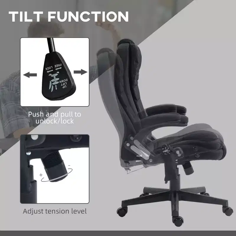 6 Point Vibrating Massage Office Chair with Heat, Linen High Back Massage Desk Chair with Reclining Backrest