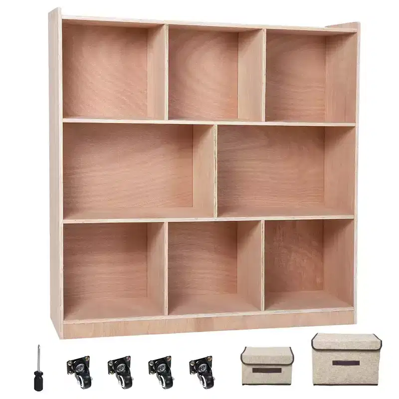 8-Compartment Solid Wood Storage Cabinet, Kids Book Shelf, Kids Toy Storage Organizer for Classrooms