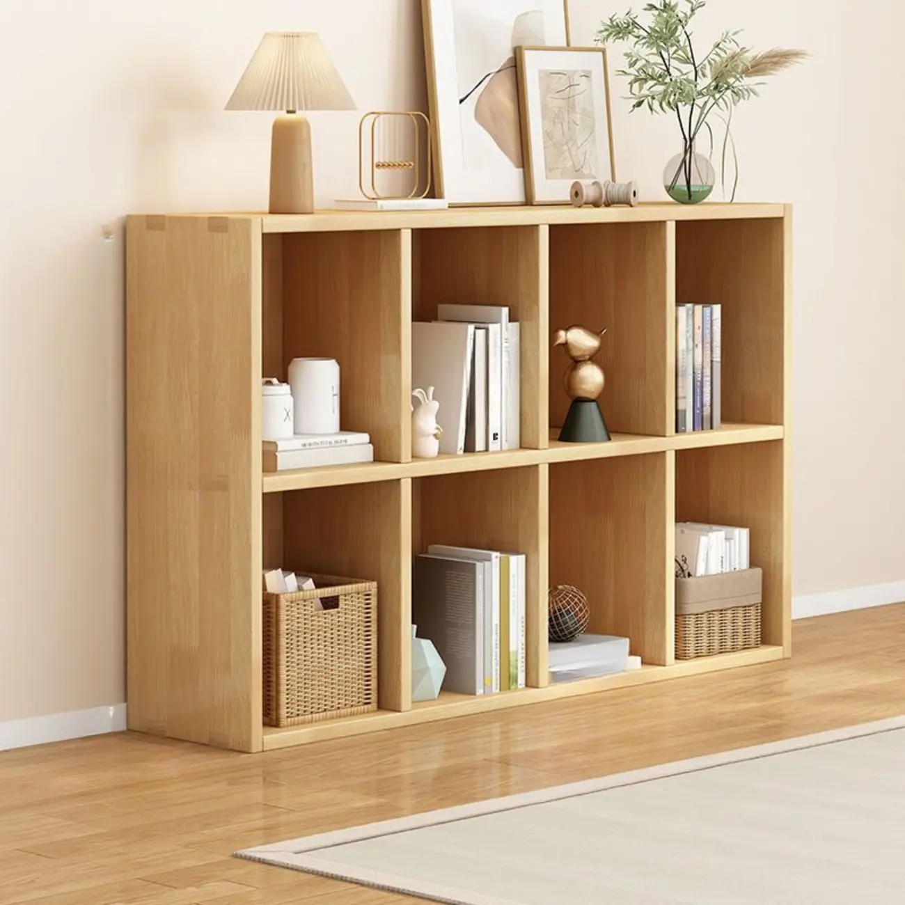 Modern Oak Bookcase Spacious Shelves Multi-Cabinets