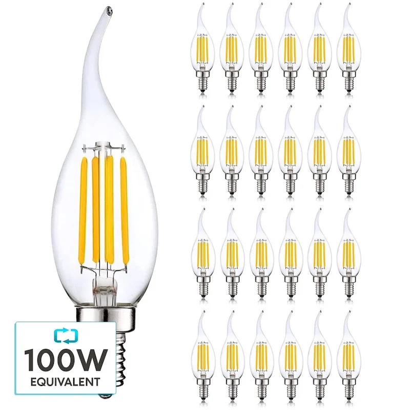 Luxrite Candelabra LED Light Bulbs 100W Equivalent 800 Lumens 7W CA11 Dimmable Damp Rated UL Listed E12 24 Pack