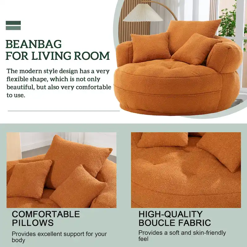 Oversized Round Fabric Lounge Chair with Curved Back