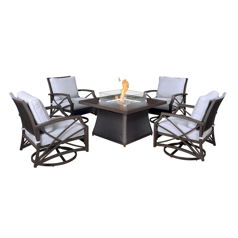 Kinger Home URI Rattan 5-Piece Patio Furniture Set - 42-Inch