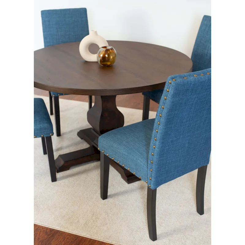 Roundhill Furniture Kohland 5-piece Dining Set, Pedestal Round Table with 4 Stylish Chairs