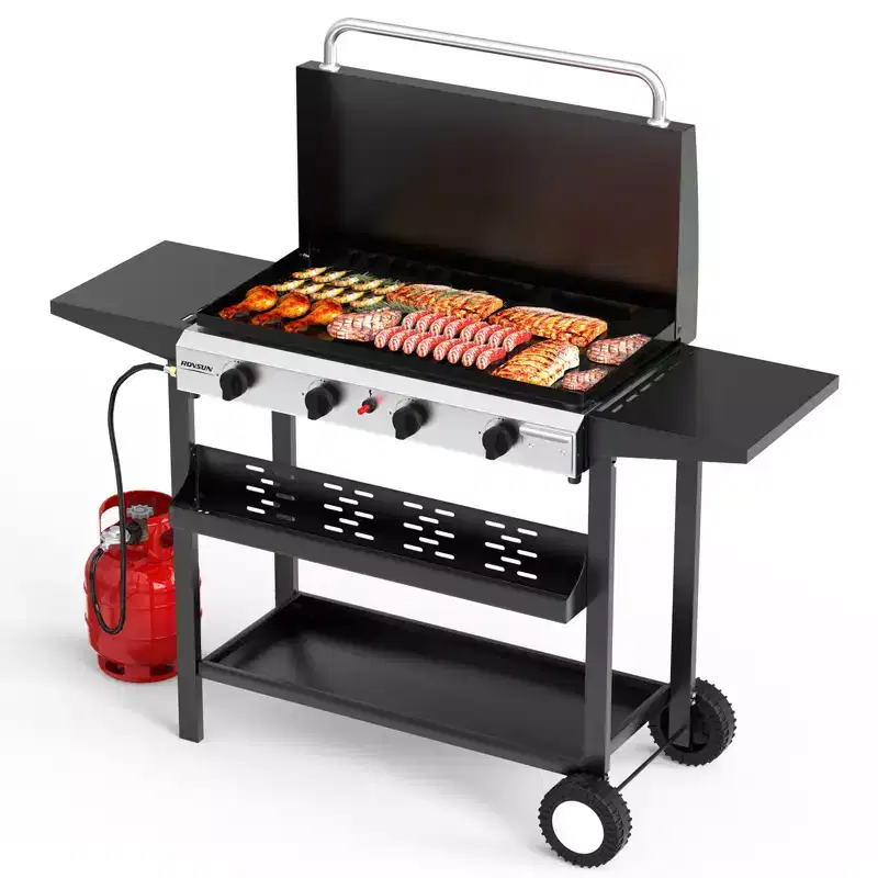 ROVSUN 4 Burner Propane Gas Griddle with Ignition and Regulator, 40000BTU Potatble Grill for Backyard Patio Outdoor Cooking BBQ