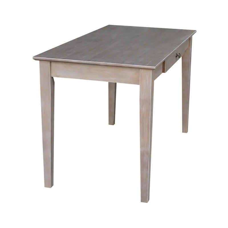 Solid Parawood Writing Desk with Drawer – Unfinished / Espresso / Beach White / Washed Gray Taupe