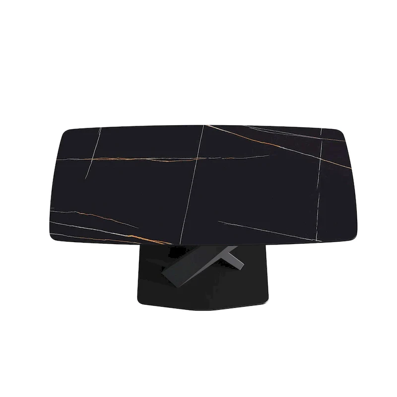 63 Modern Dining TableSintered Stone Tabletop with Black Base