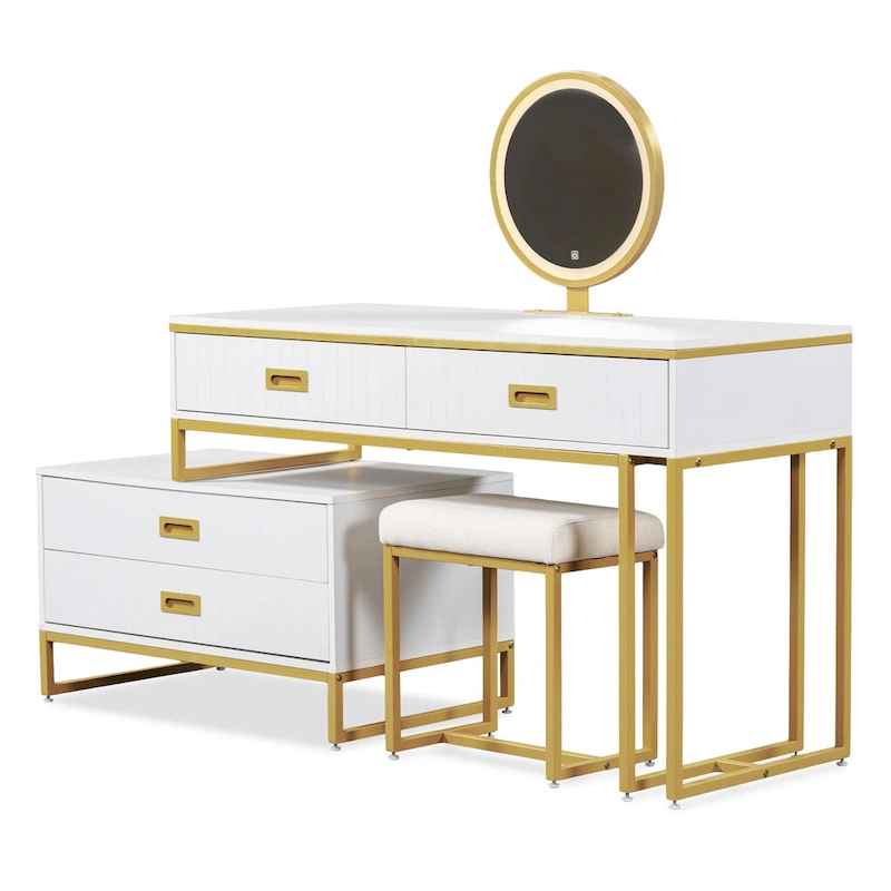 GO Modern Style Vanity Table With Movable Side Cabinet And 4-Drawers