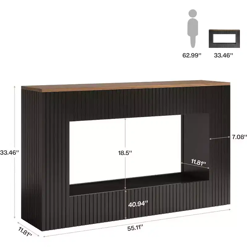 Lantine 55 Entryway Table, Modern Console Table with 2-Tier Storage, Narrow Sofa Furniture for Living Room, Entrance, Hallway, Black