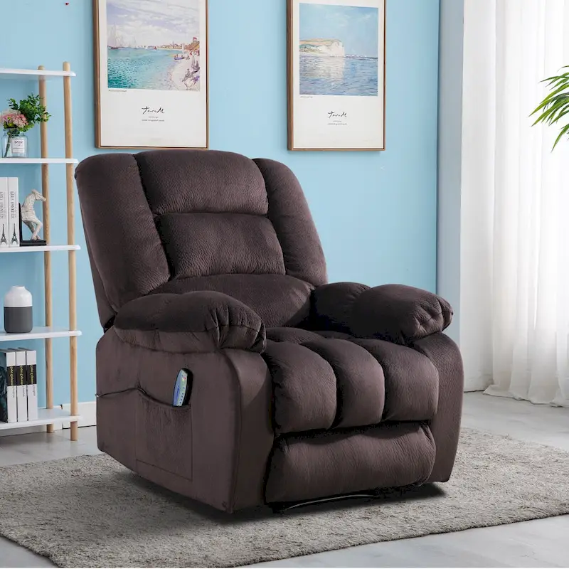 Grey / Camel Fabric Manual Recliner Chair with Massage and Heat – Rocking or Non-Rocking – 1 Person