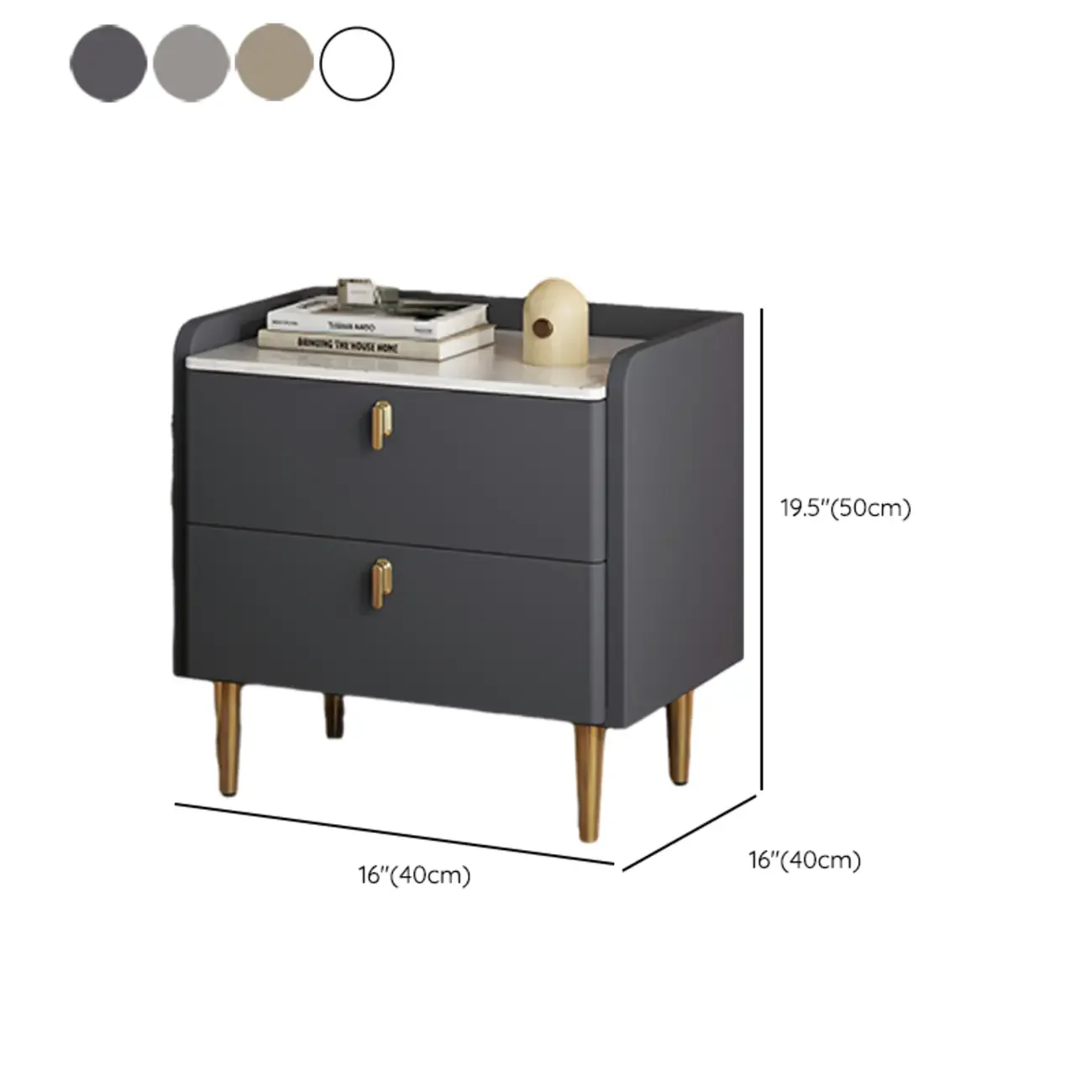 Modern Leather Stone Top Gold Accents 2-Drawer Nightstand