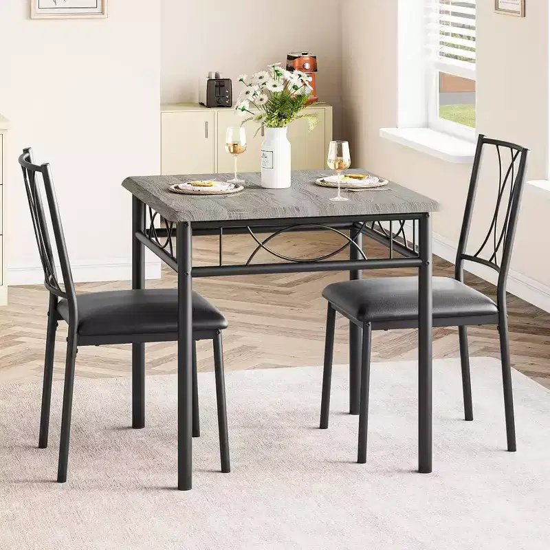 Compact 3-Piece Dining Set for 2, Square Kitchen Table with Upholstered Chairs, Space-Saving Diner Set for Small Kitchens & Apartments