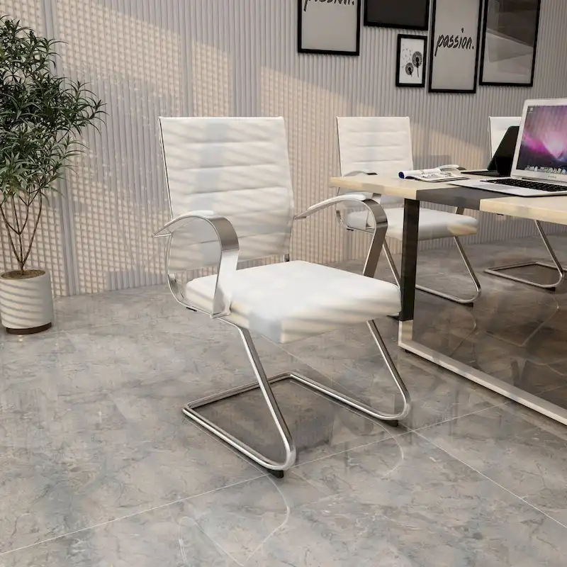 Leather Office Chair with Stainless Steel Sled Base Benmar Series by LeisureMod