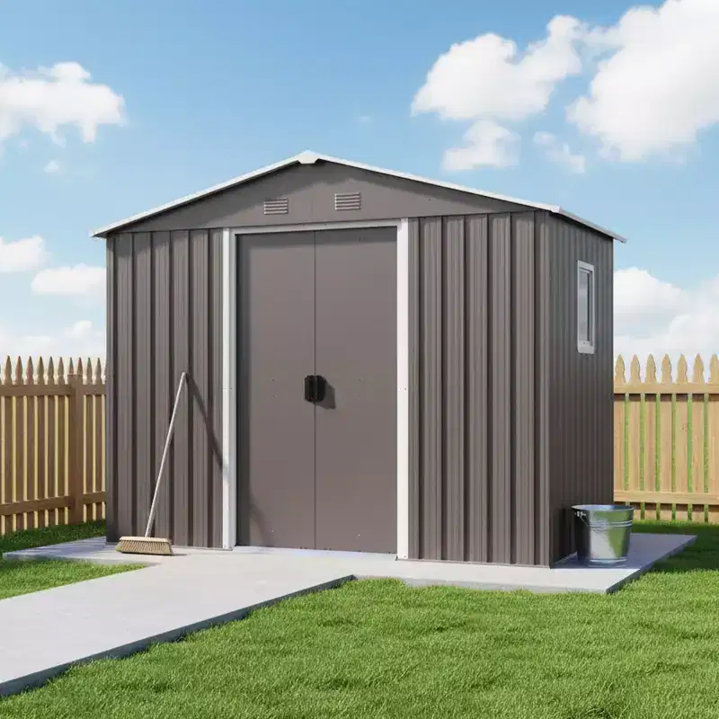 Mondawe 8ft x 4ft Outdoor Metal Storage Shed With Pad-lockable Sliding Doors and Window