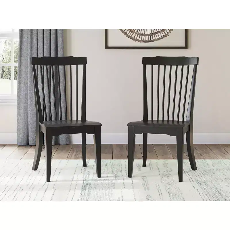 Signature Design by Ashley Chadworth Dining Room Side Chairs, Set of 2, Black Wood Spindle-Back Design