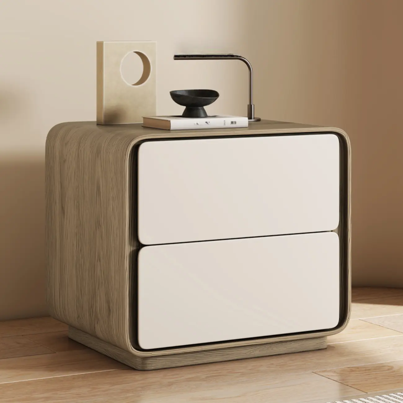 Modern Faux Leather Wood Top 2 Drawers Nightstand