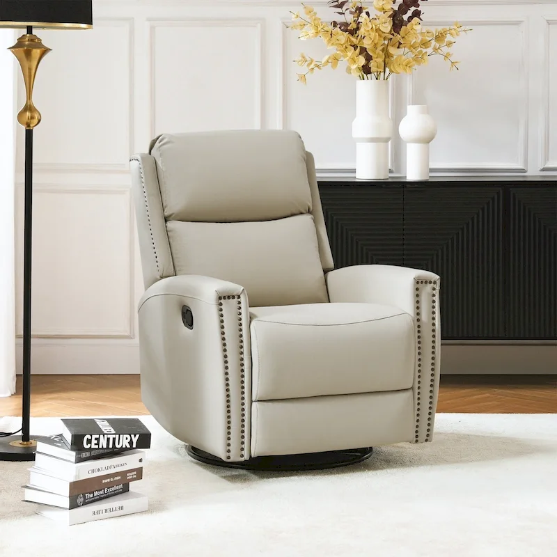 Fiacro 30.31Wide Modern Genuine Leather Wingback Swivel Rocker Recliner with Nailhead Trims