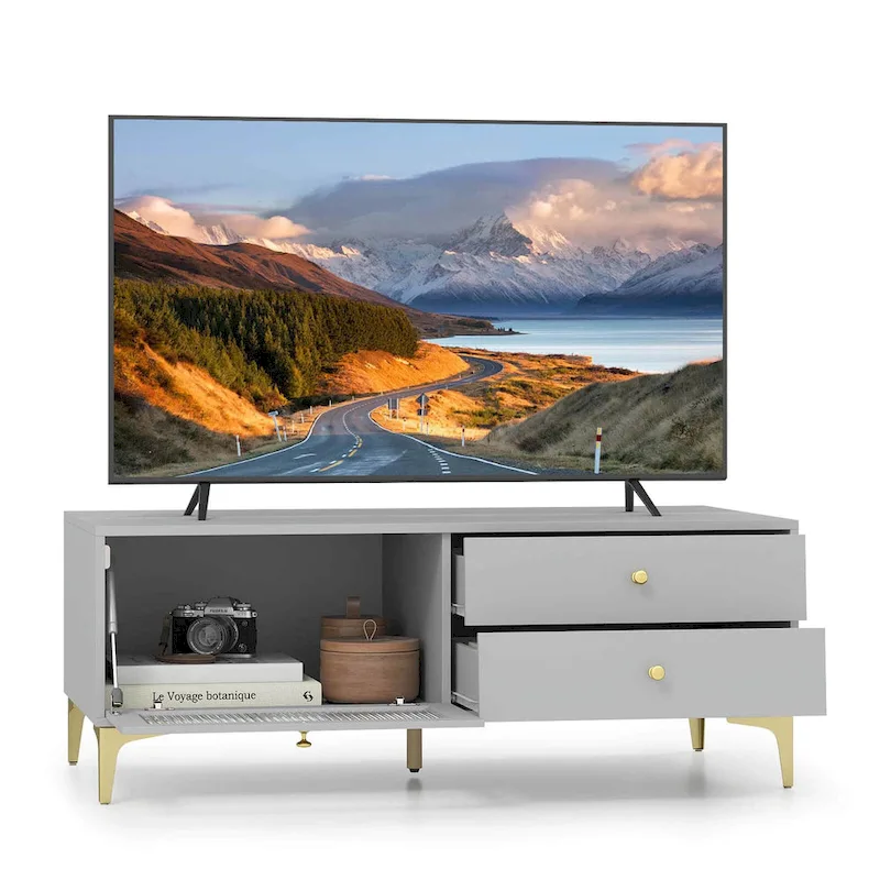 Modern TV Stand for 55 TVs with Drop Down Door Cabinet