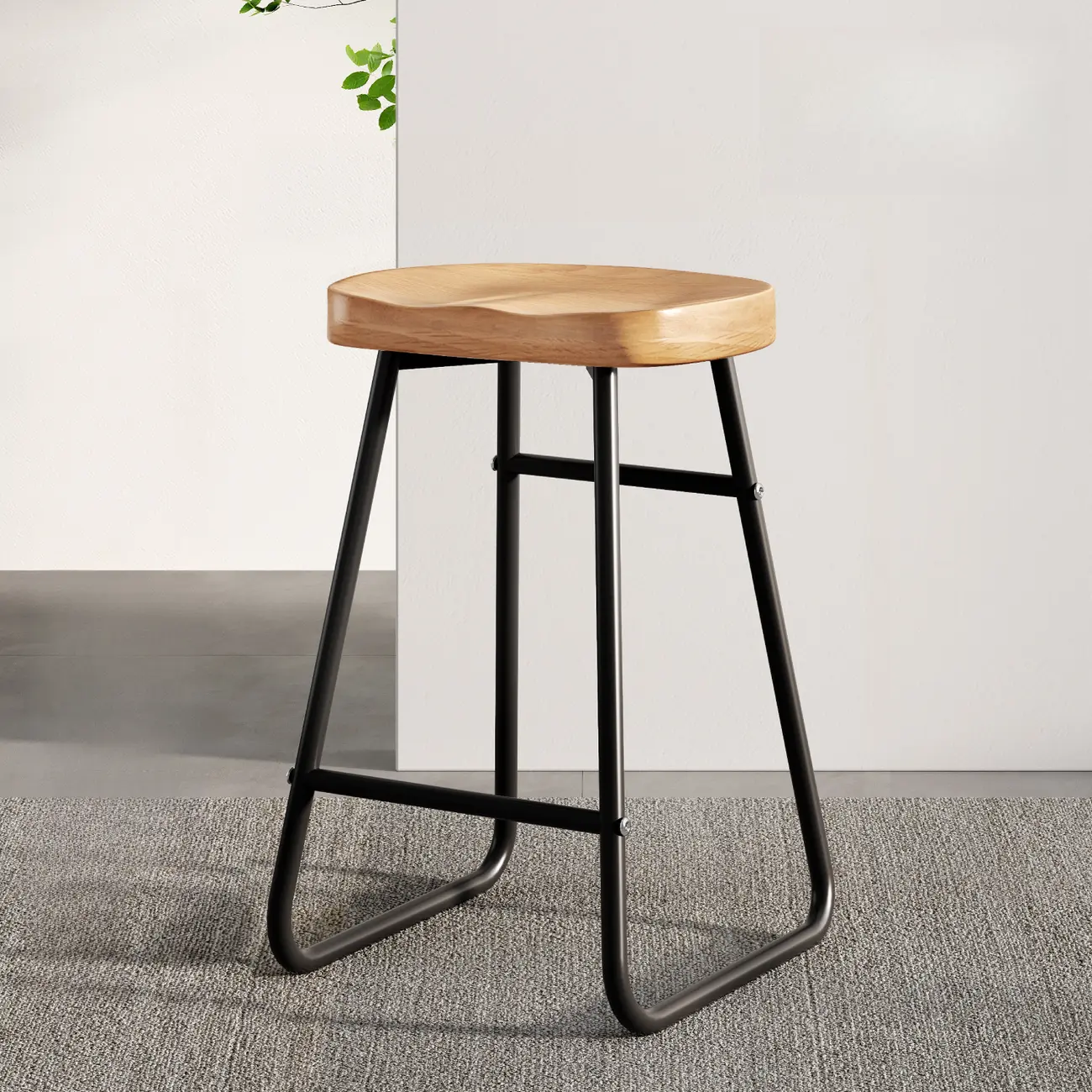 Brown Saddle Backless Counter Bar Stools with Footrest