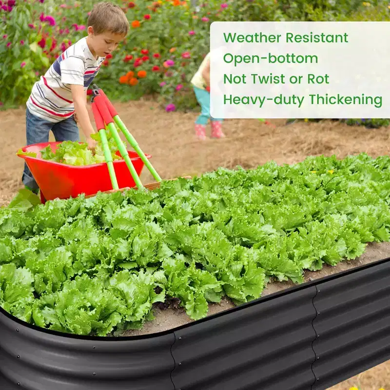 2 Pcs 4.5 by 2 by 1 Foot Galvanized Steel Raised Garden Bed Open Bottom Metal Planter Box with Rubber Edge for Vegetables Flowers Fruits Green