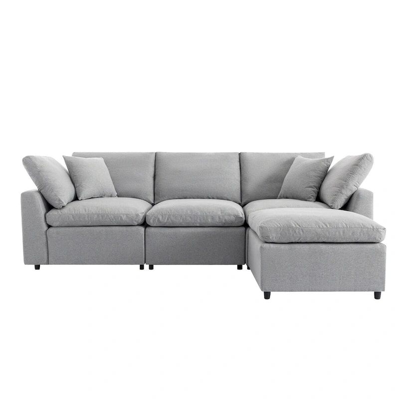 Luxurious Down-Filled L-Shaped Sectional Sofa with Reversible Chaise, Light Gray